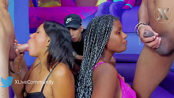 Curious young men with big cocks swap their wives in a swinger orgy