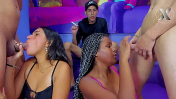 Curious young men with big cocks swap their wives in a swinger orgy