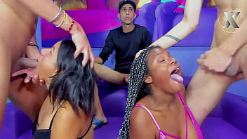 Curious young men with big cocks swap their wives in a swinger orgy