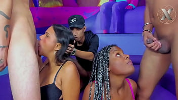 Curious young men with big cocks swap their wives in a swinger orgy