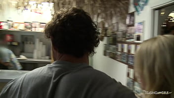 Sexy looking slut makes a guy cum on her big boobs