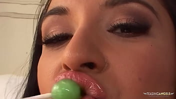 Bushy babe masturbates with a lollipop before using a sex toy