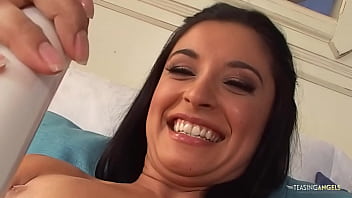 Bushy babe masturbates with a lollipop before using a sex toy