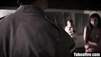 Slutty teens threesome fucked by homeless guy