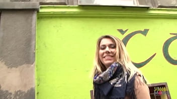 Girl with blonde hair using a dildo before having group sex