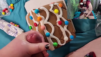 Chubby Chirstmas Tranny Makes a Gingerbread House Cums on it and Eats it POV