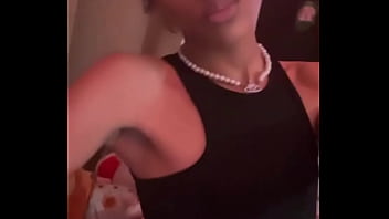 Young Sissy Tgirl Crossdressing in Sexy Black Cheerleader Outfit