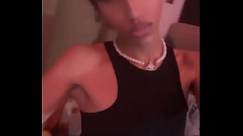 Young Sissy Tgirl Crossdressing in Sexy Black Cheerleader Outfit