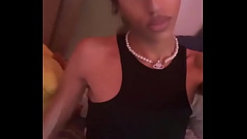 Young Sissy Tgirl Crossdressing in Sexy Black Cheerleader Outfit