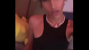 Young Sissy Tgirl Crossdressing in Sexy Black Cheerleader Outfit