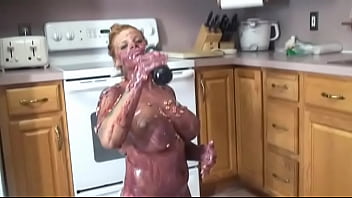 Kitchen nude solo body painting session for this hot ebony with nice jugs
