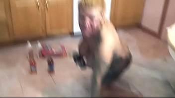 Kitchen nude solo body painting session for this hot ebony with nice jugs