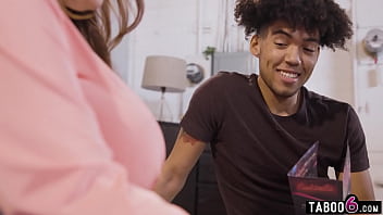 Huge boobs MILF stepmom Natasha Nice fucks her young black stepson