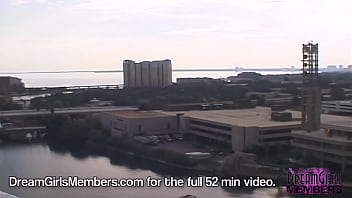 Two Hot Coeds Ride Around Town Flashing