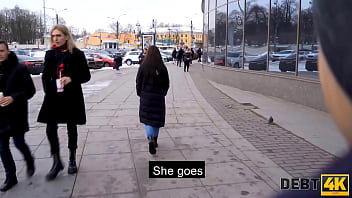 DEBT4k. During work lender manages to drill three attractive cuties