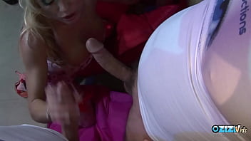 Naughty blonde chick knows how to please multiple guys at once