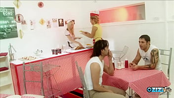 Good looking waitresses love fucking with customers in the restaurant