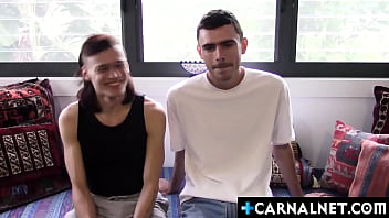 Anorectic amateur Aussie guys Angelo and Jamie J compare their impressive endowments and swordfight before sucking each other'_s cocks!