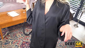 DEBT4k. Hot blonde cheats on hubby with collector after purchasing car