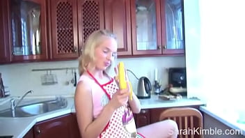 Sarah Kimble fingering her shaved pussy with cream