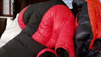2 Super Puffy Down Jackets Working Together to Make Me Cum!!