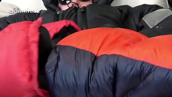 2 Super Puffy Down Jackets Working Together to Make Me Cum!!