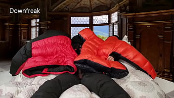 2 Super Puffy Down Jackets Working Together to Make Me Cum!!