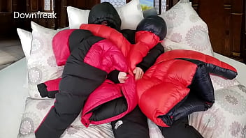 2 Super Puffy Down Jackets Working Together to Make Me Cum!!