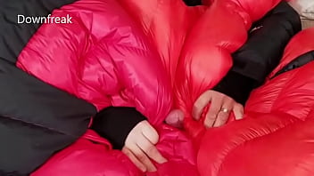 2 Super Puffy Down Jackets Working Together to Make Me Cum!!