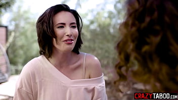 Lesbian couple Casey Calvert and big ass MILF Arabelle Raphael rough threesome sex with perverted big cock guy