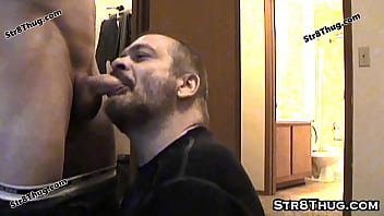 My neighbor will do anything to has his nose in my pubes and my rock hard cock down his homo throat so I take out my belt and give him some