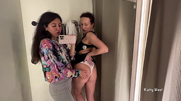 Two horny bitches in the public locker room