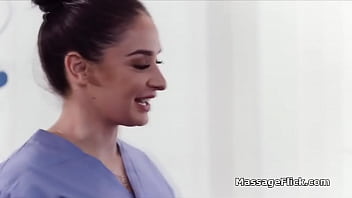 Husband watches wife scissoring with hot masseuse