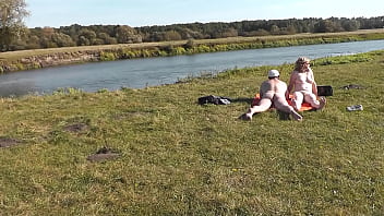 Wild beach. Nudist beach. Outdoors on bank of river lover fucks doggystyle beautiful sexy MILF Frina. Oudoor. Ouside. Naked in public. Sex in public