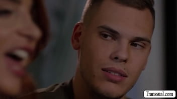 Redhead shemale barebacks her hot friend