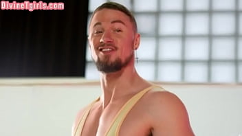 Redhead yoga TS bareback fucked by trainer after cocksucking