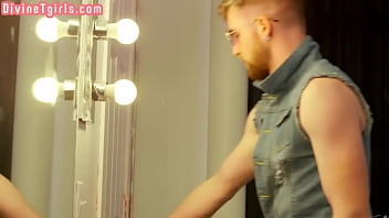 Redhead yoga TS bareback fucked by trainer after cocksucking