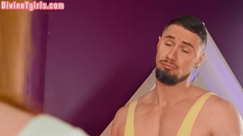 Redhead yoga TS bareback fucked by trainer after cocksucking