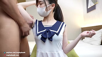 Japanese girl gives a guy an armpit job wearing sailor suits
