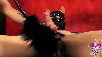 Dominant TS Foxxy Restrains Stud And Sucks His Pierced Cock