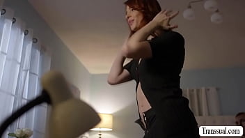 TS redhead barebacks the ass of new guy