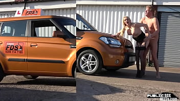 Busty MILF in stockings outdoor and in car fucked by hubby