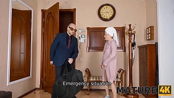 MATURE4K. Model over fifty is easily tempted into porn by her horny guest