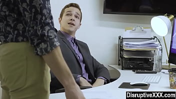 Young gay office workers compete for their boss&#039_s cock