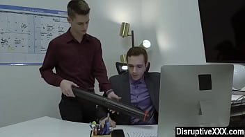 Young gay office workers compete for their boss&#039_s cock