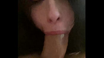 Slutty 18yo brunette tries her new lips on a big cock