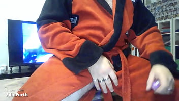 Fucking myself in crotchless panties while watching tranny cumshots