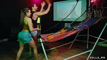 Beautiful Latina MILF Jolla gets fucked while shooting hoops at her friend&#039_s game room