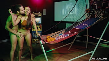 Beautiful Latina MILF Jolla gets fucked while shooting hoops at her friend&#039_s game room