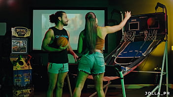 Beautiful Latina MILF Jolla gets fucked while shooting hoops at her friend'_s game room